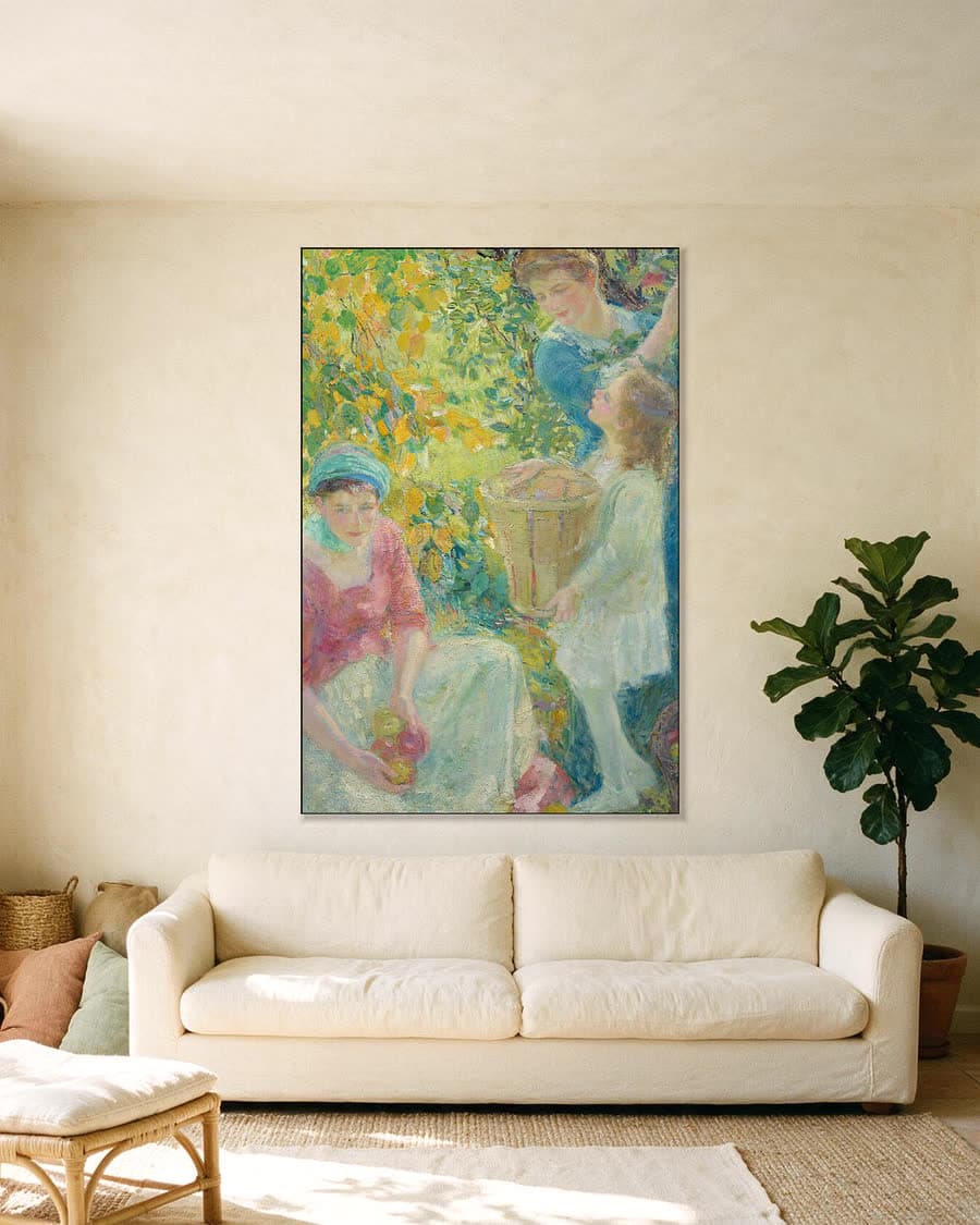 De appelplukkers in een aluminium frame aan dezelfde muur