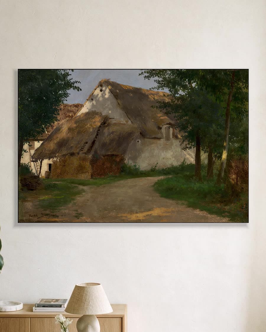 De boerderij aan de rand van het bos in een aluminium frame aan dezelfde muur