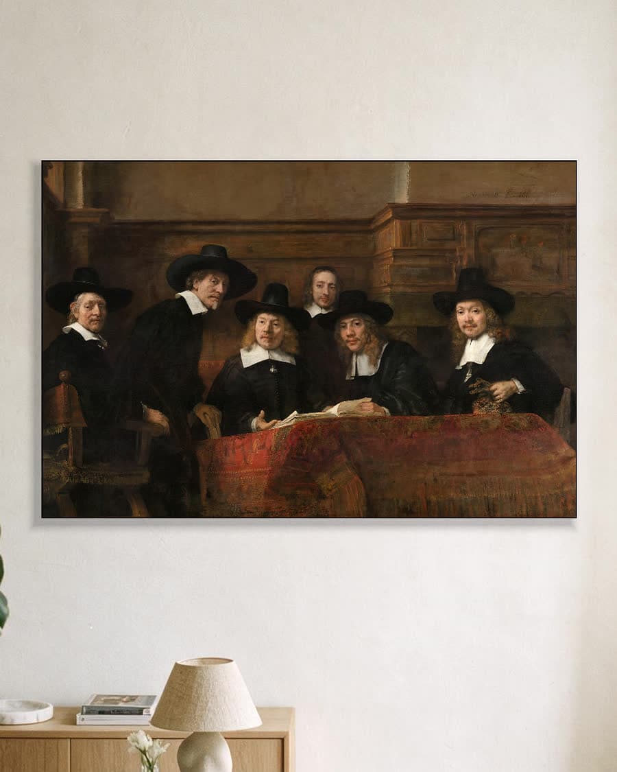 De staalmeesters in een aluminium frame aan dezelfde muur