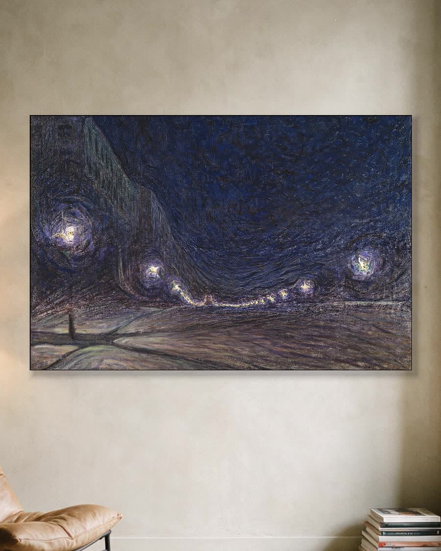 Hornsgatan bij nacht in een aluminium frame aan dezelfde muur