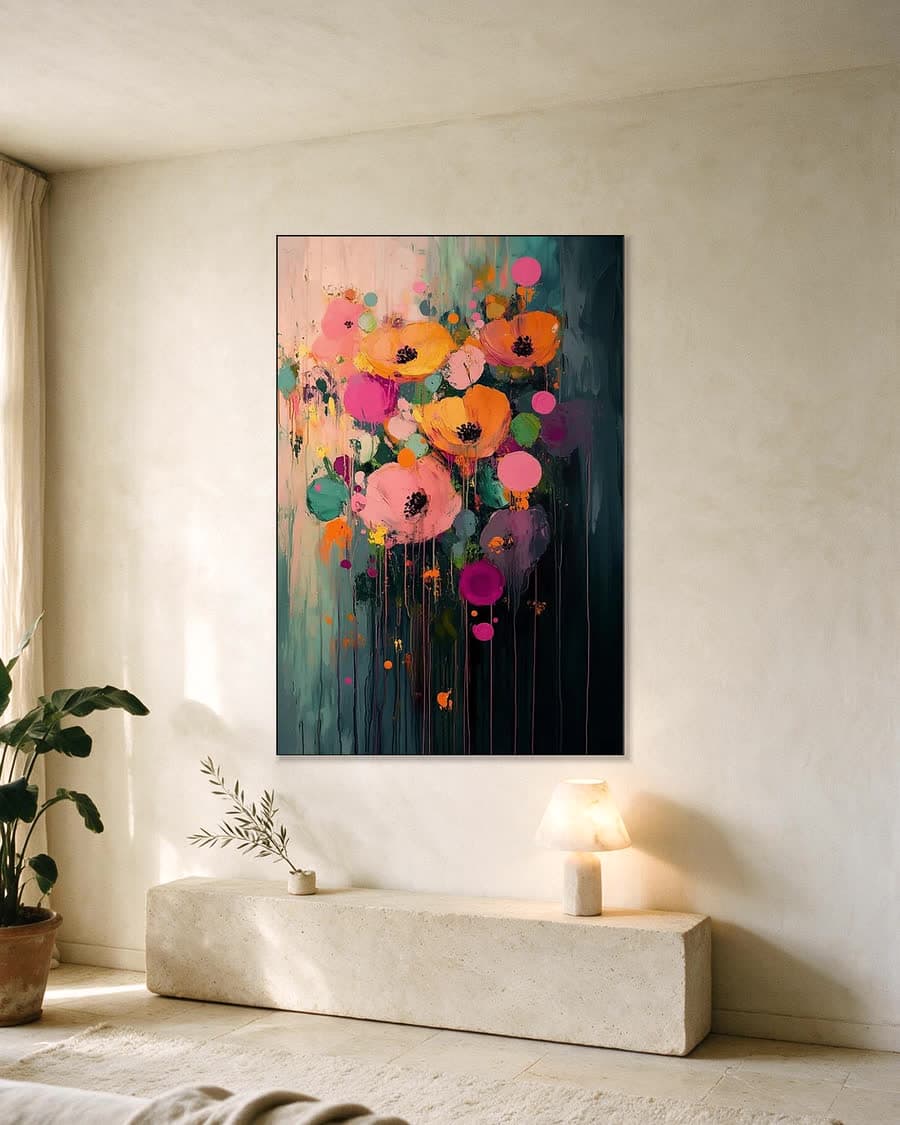 Bloeiende Hoop in een aluminium frame aan dezelfde muur