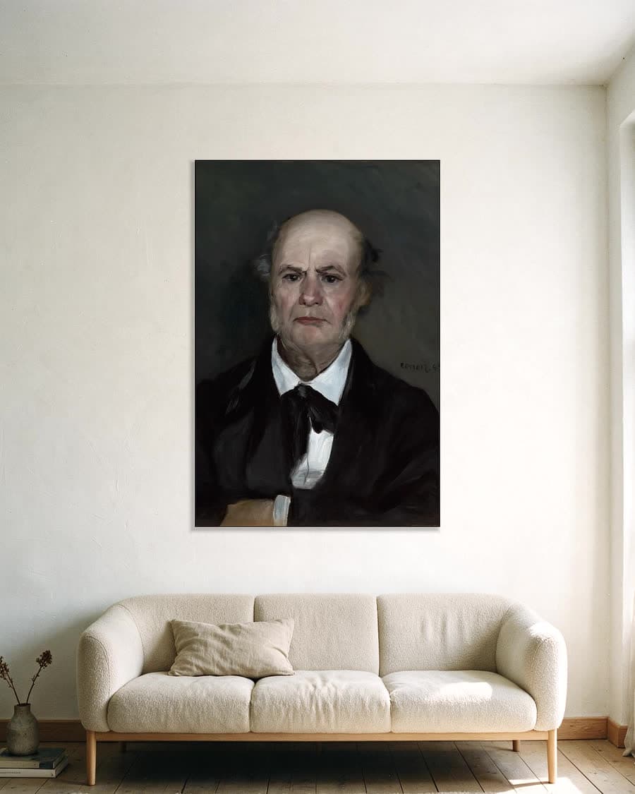 Léonard Renoir, de vader van de kunstenaar in een aluminium frame aan dezelfde muur