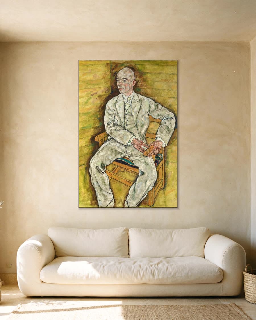 Portret van Victor Ritter von Bauer in een aluminium frame aan dezelfde muur