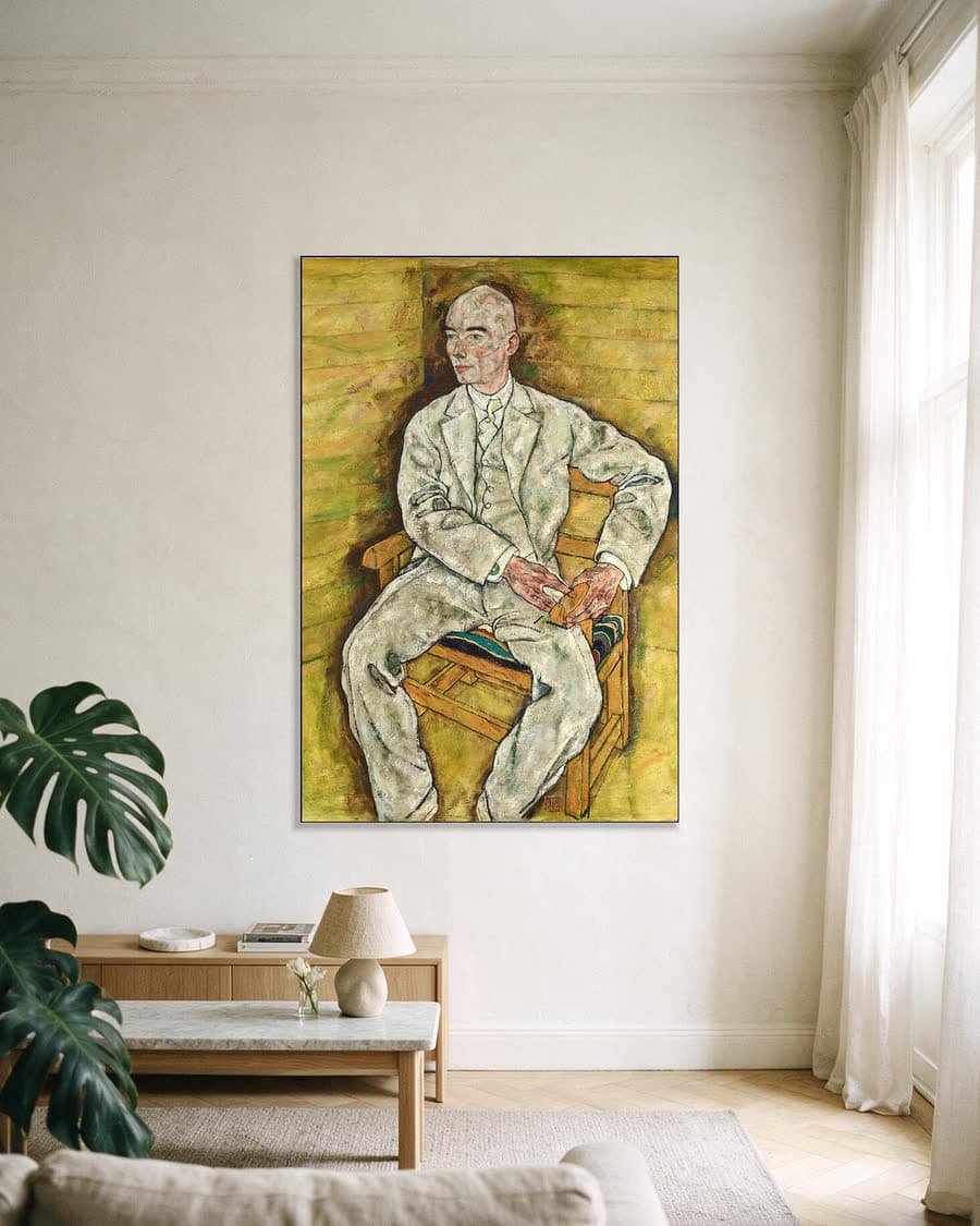 Portret van Victor Ritter von Bauer in een aluminium frame aan dezelfde muur