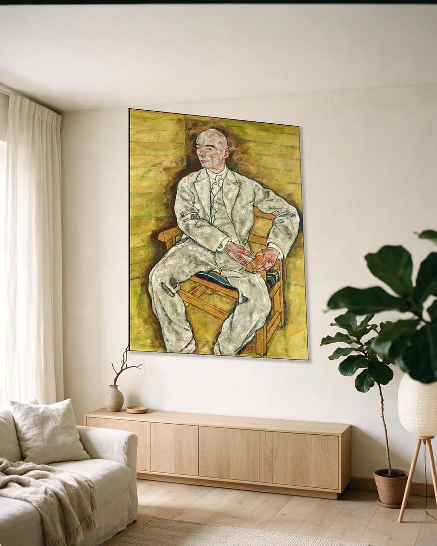 Portret van Victor Ritter von Bauer in een aluminium frame aan dezelfde muur