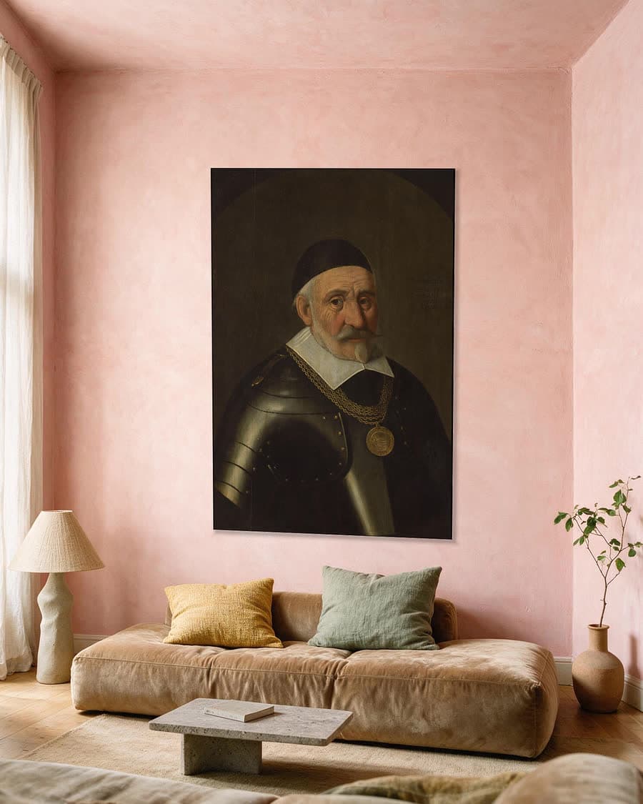 Charles de Héraugières (1556-1601), kapitein-commandant van Breda in een aluminium frame aan dezelfde muur