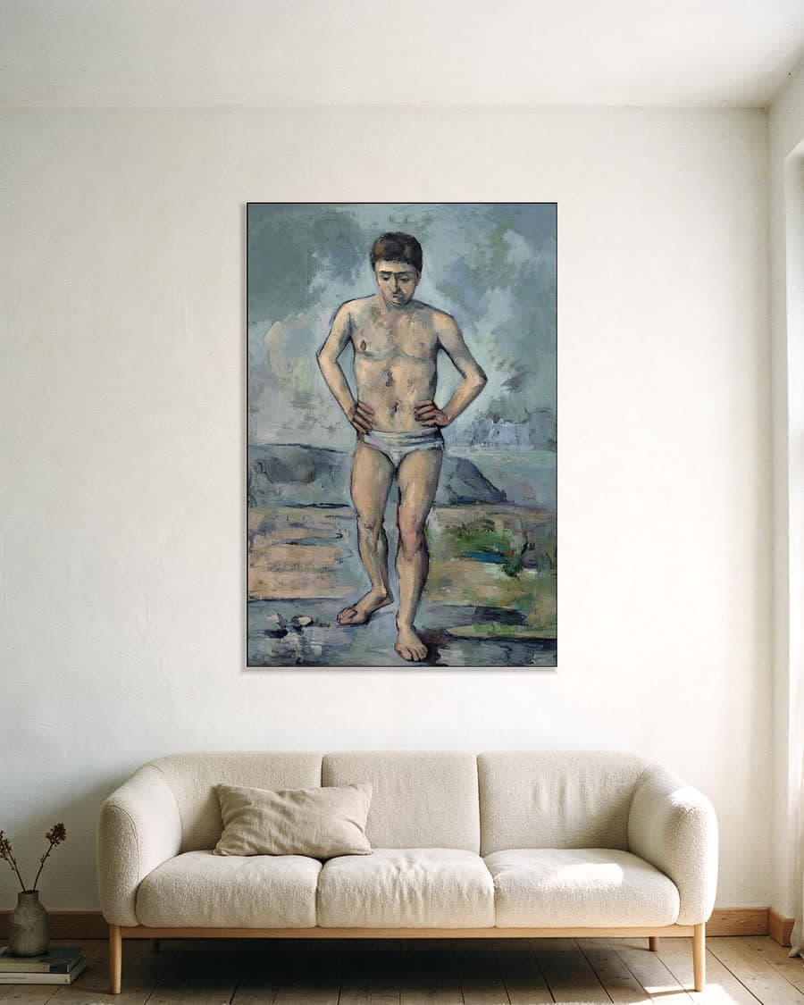 De grote bader in een aluminium frame aan dezelfde muur