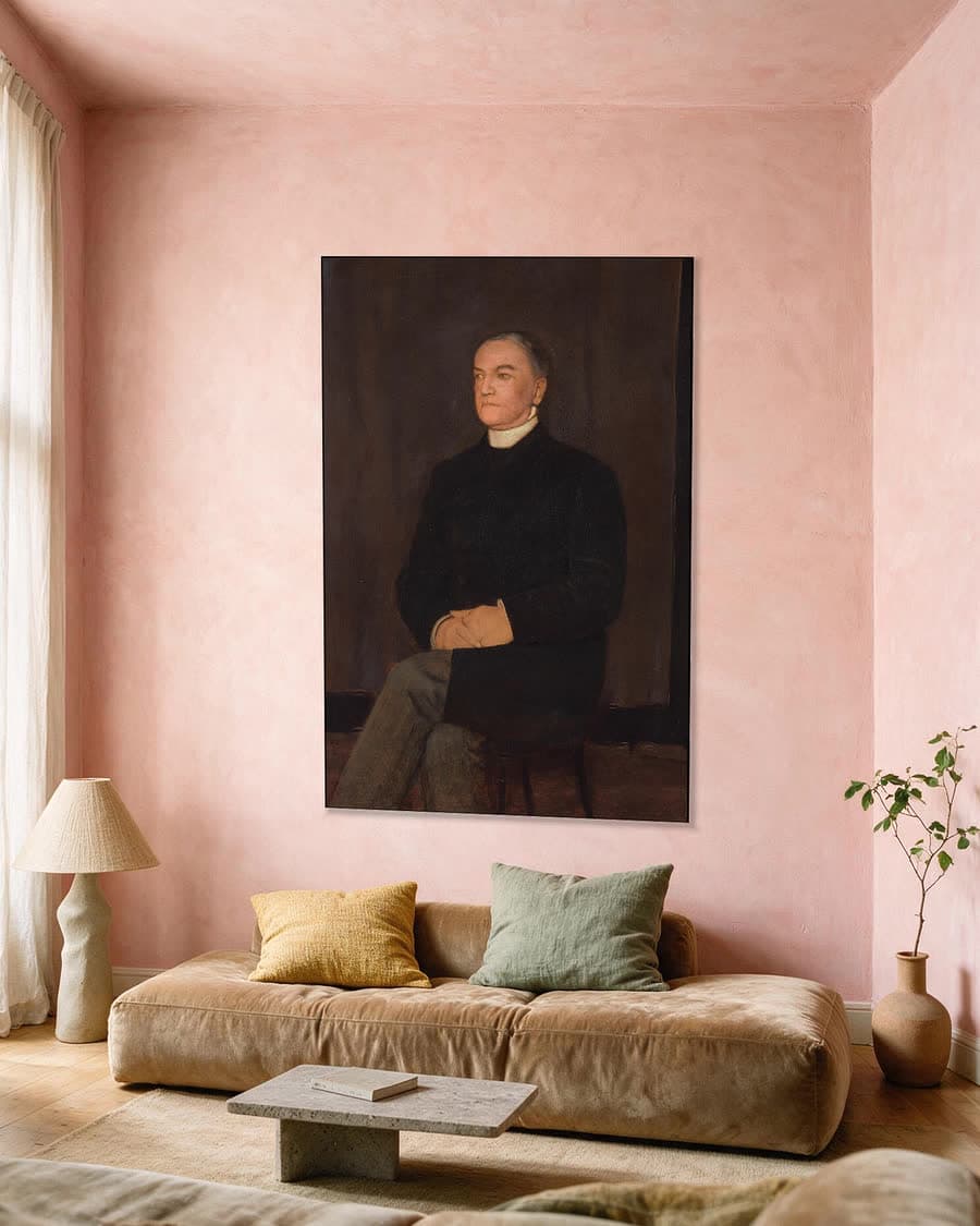 Portret van Augustinus Gerardus Hubertus van Rijckevorsel (1828 - 's-Hertogenbosch - 1891) in een aluminium frame aan dezelfde muur