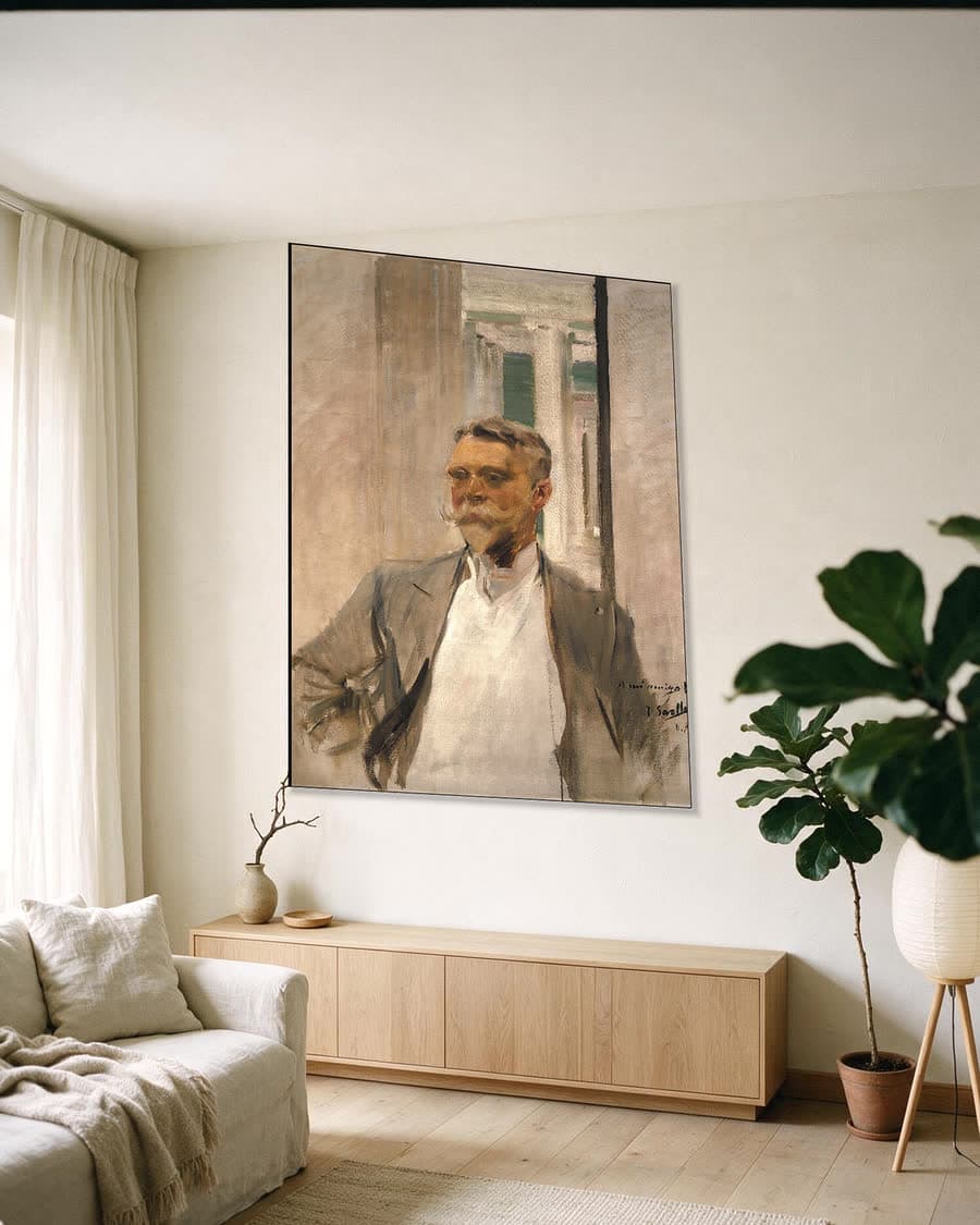 Portret van Charles M. Kurtz in een aluminium frame aan dezelfde muur