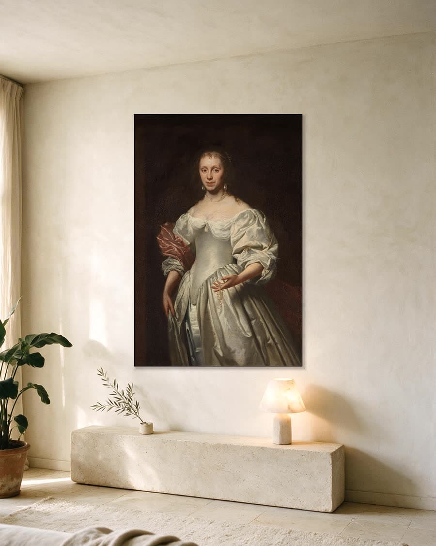 Portret van Cornelia Craen van Haeften in een aluminium frame aan dezelfde muur