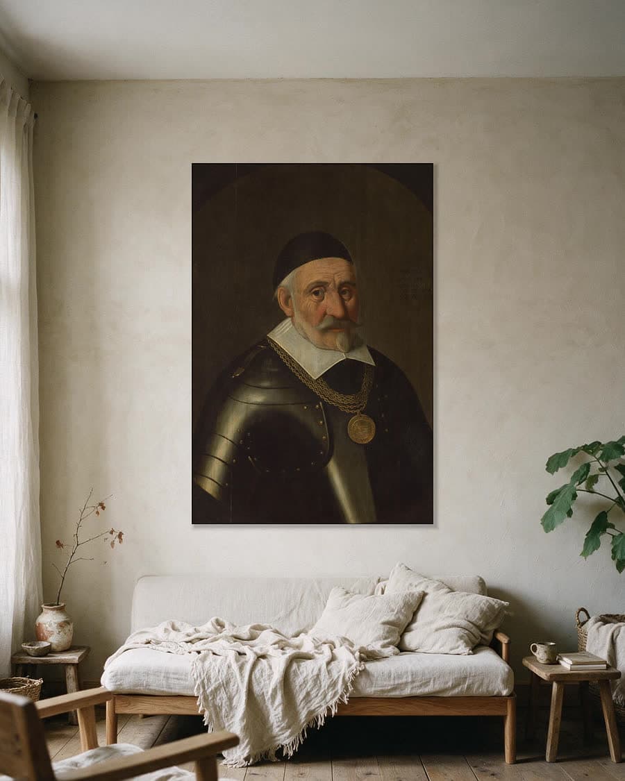 Charles de Héraugières (1556-1601), kapitein-commandant van Breda in een aluminium frame aan dezelfde muur