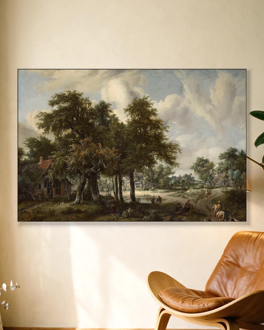 Boerenhuisjes in het bos in een aluminium frame aan dezelfde muur