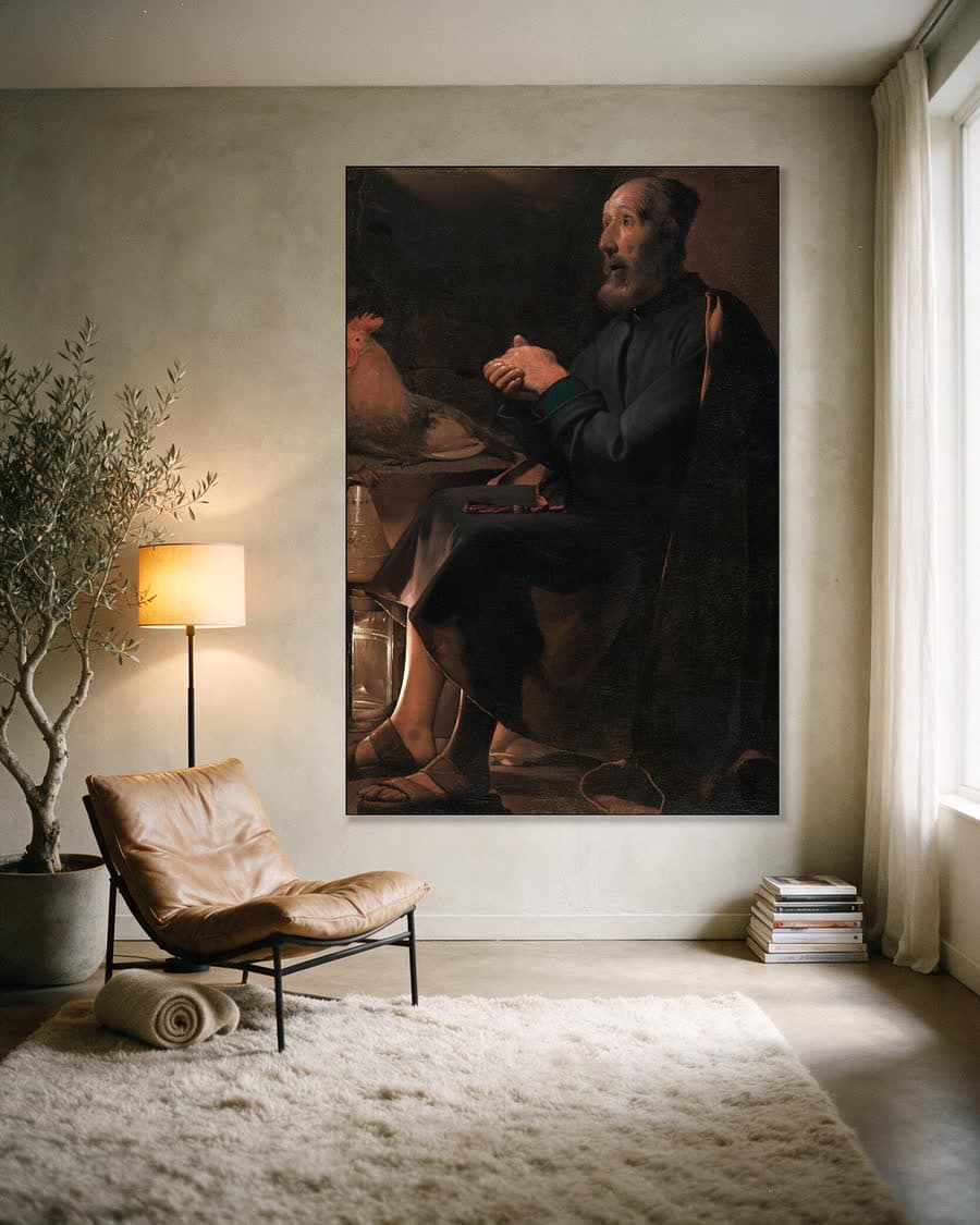 De boetvaardige Petrus in een aluminium frame aan dezelfde muur