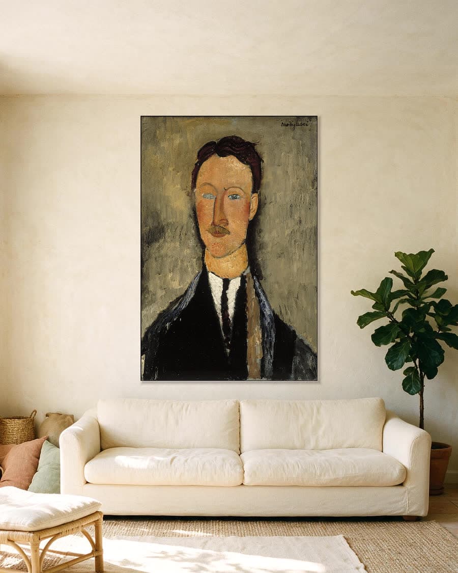 Portret van de kunstenaar Léopold Survage in een aluminium frame aan dezelfde muur