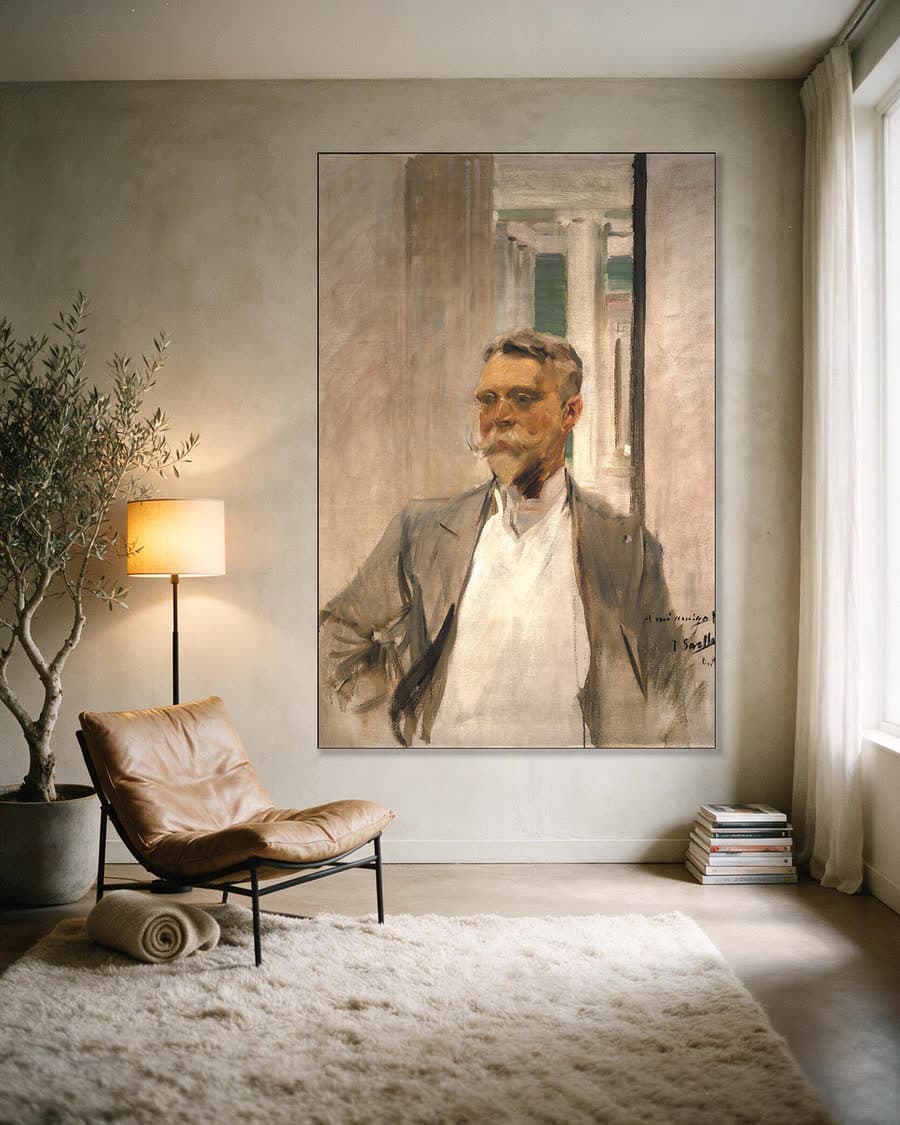 Portret van Charles M. Kurtz in een aluminium frame aan dezelfde muur