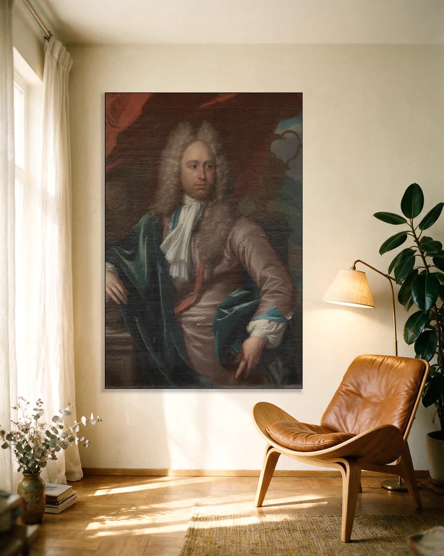 Caspar Adriaen Parduyn, baljuw van Middelburg in een aluminium frame aan dezelfde muur