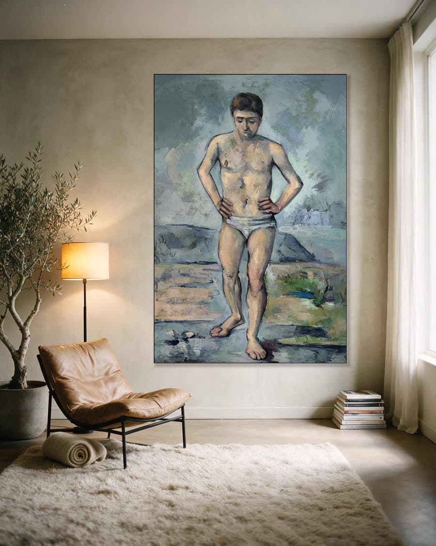 De grote bader in een aluminium frame aan dezelfde muur