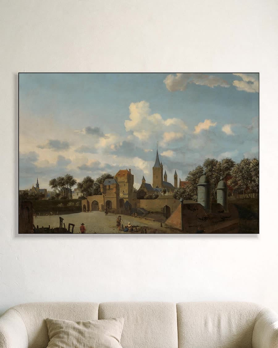 De Sankt Severin te Keulen in een gefantaseerd stadsgezicht in een aluminium frame aan dezelfde muur