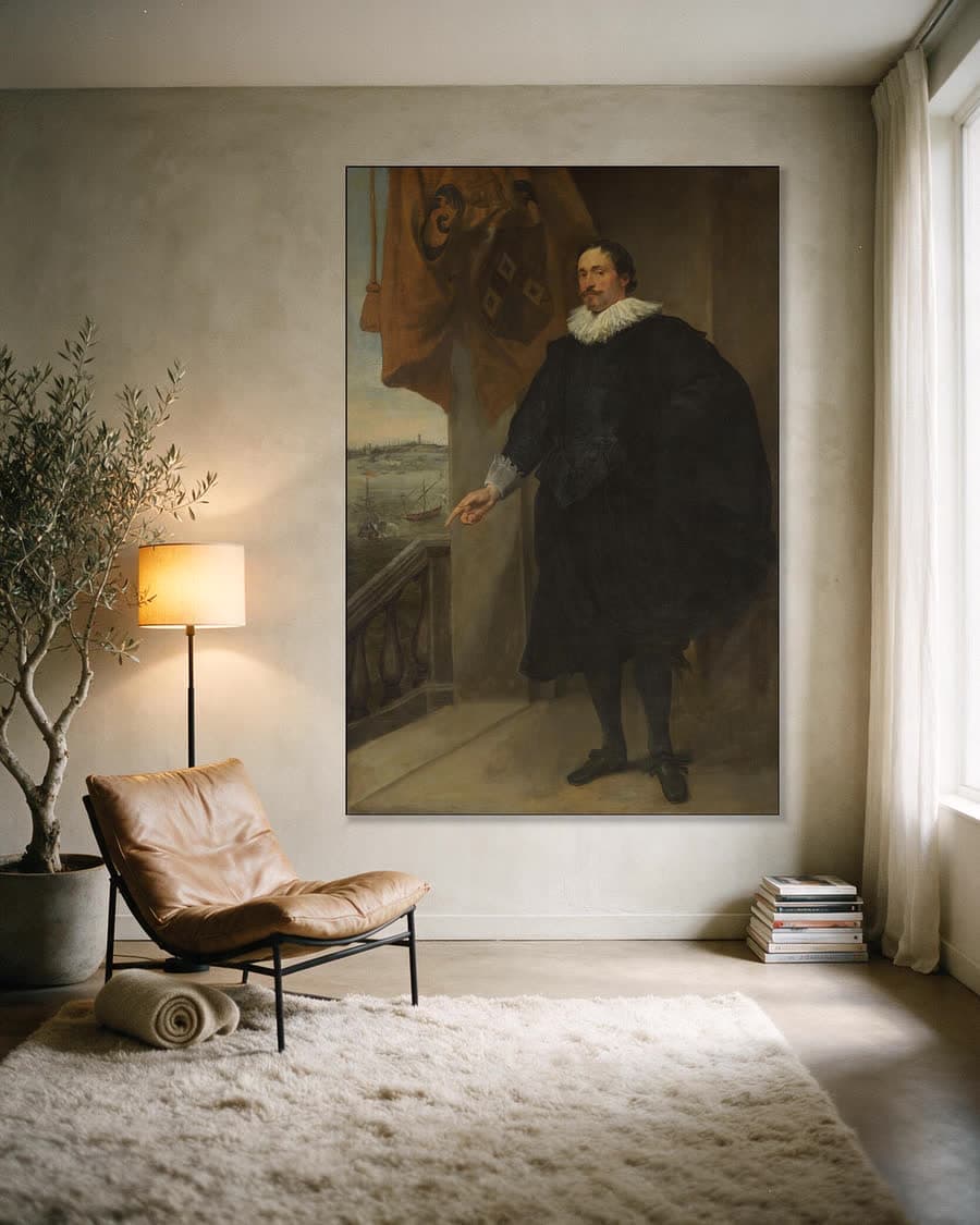 Portret van een edelman, mogelijk Nicolaes van der Borght in een aluminium frame aan dezelfde muur