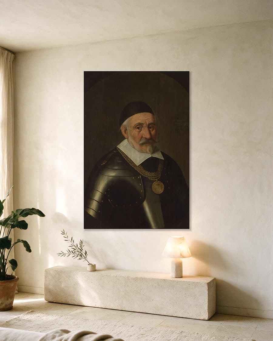 Charles de Héraugières (1556-1601), kapitein-commandant van Breda in een aluminium frame aan dezelfde muur