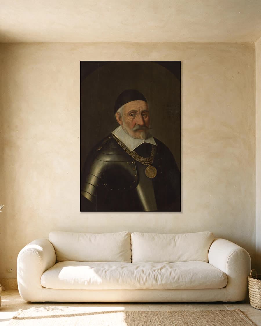 Charles de Héraugières (1556-1601), kapitein-commandant van Breda in een aluminium frame aan dezelfde muur