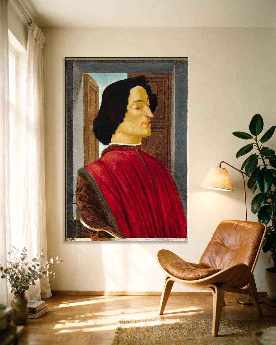 Giuliano de' Medici in een aluminium frame aan dezelfde muur