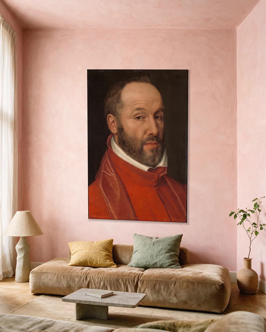 Portret van Antoine Perrenot, kardinaal de Granvelle in een aluminium frame aan dezelfde muur