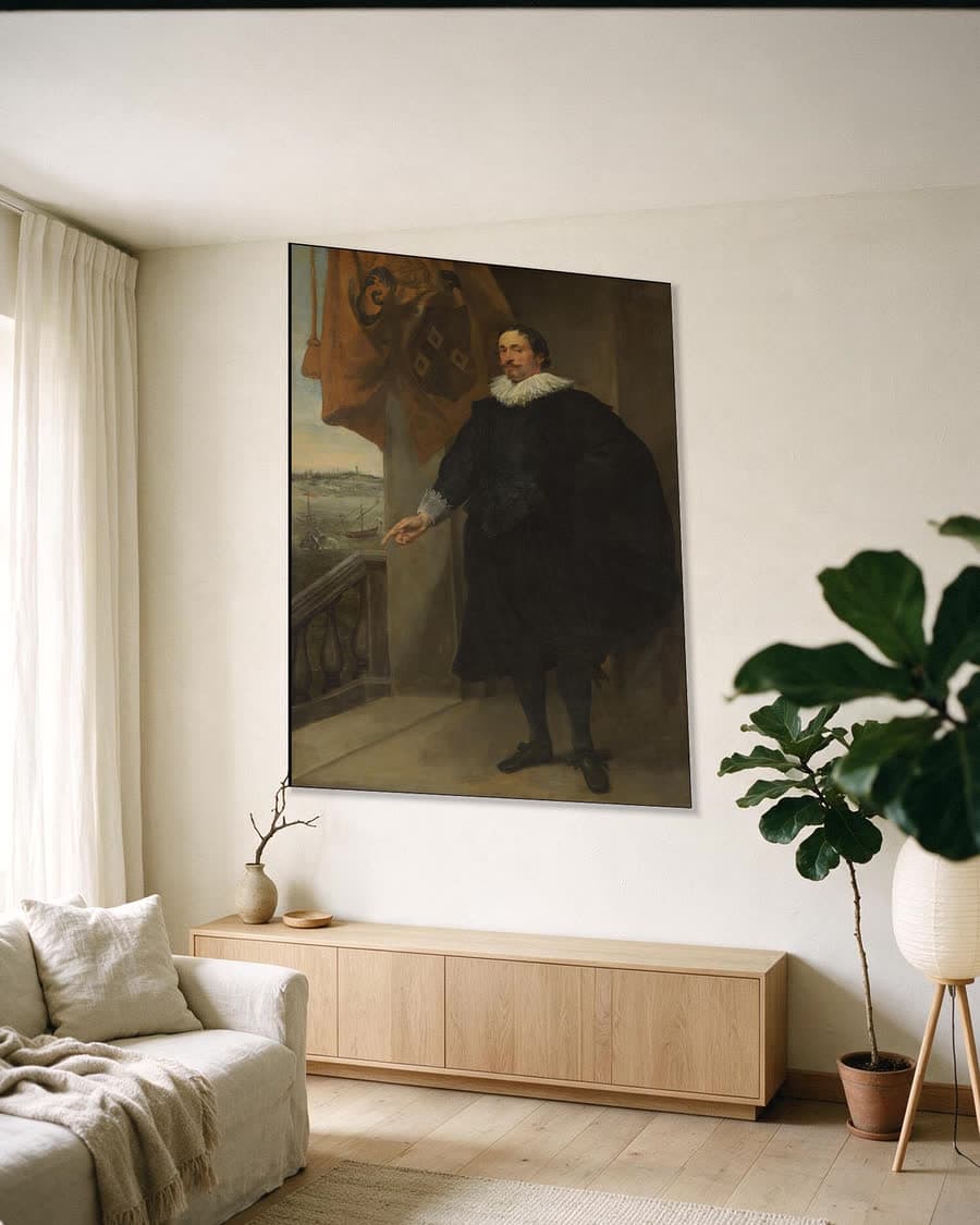 Portret van een edelman, mogelijk Nicolaes van der Borght in een aluminium frame aan dezelfde muur