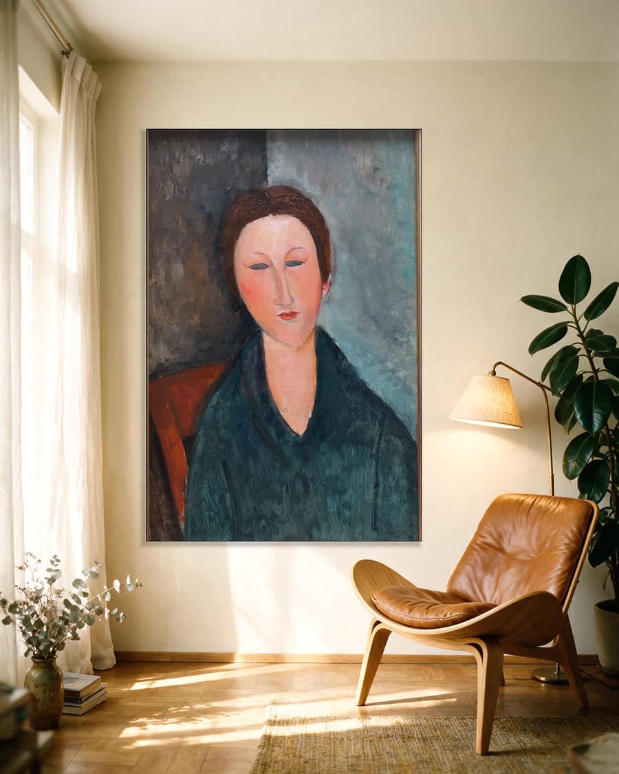Buste van een jong meisje, Mademoiselle Marthe in een aluminium frame aan dezelfde muur