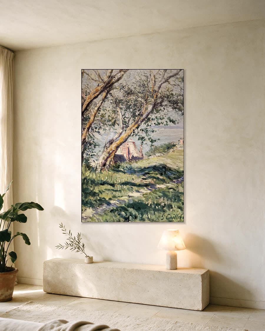 Zeegezicht bij Trouville in een aluminium frame aan dezelfde muur