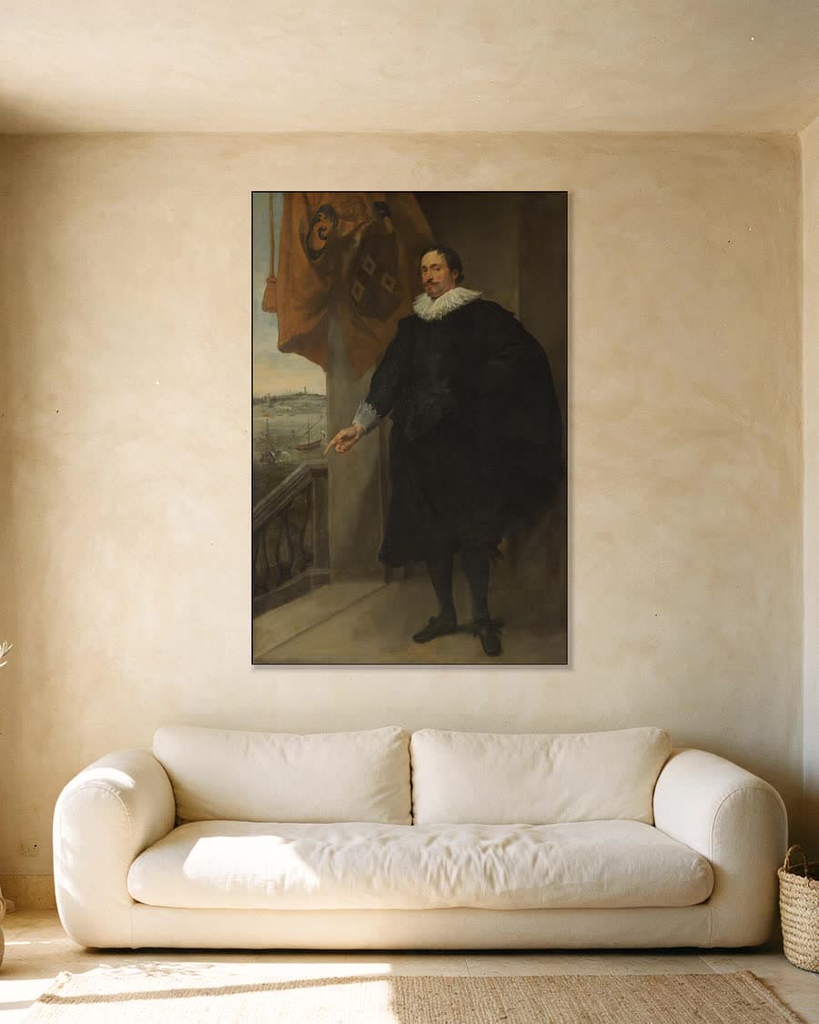 Portret van een edelman, mogelijk Nicolaes van der Borght in een aluminium frame aan dezelfde muur