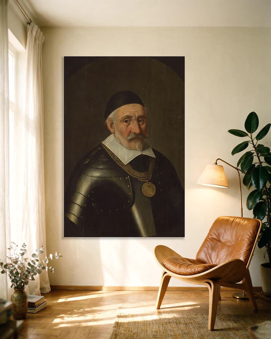 Charles de Héraugières (1556-1601), kapitein-commandant van Breda in een aluminium frame aan dezelfde muur