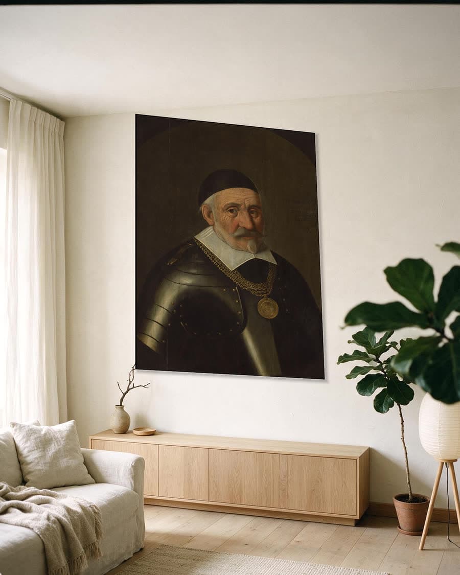 Charles de Héraugières (1556-1601), kapitein-commandant van Breda in een aluminium frame aan dezelfde muur