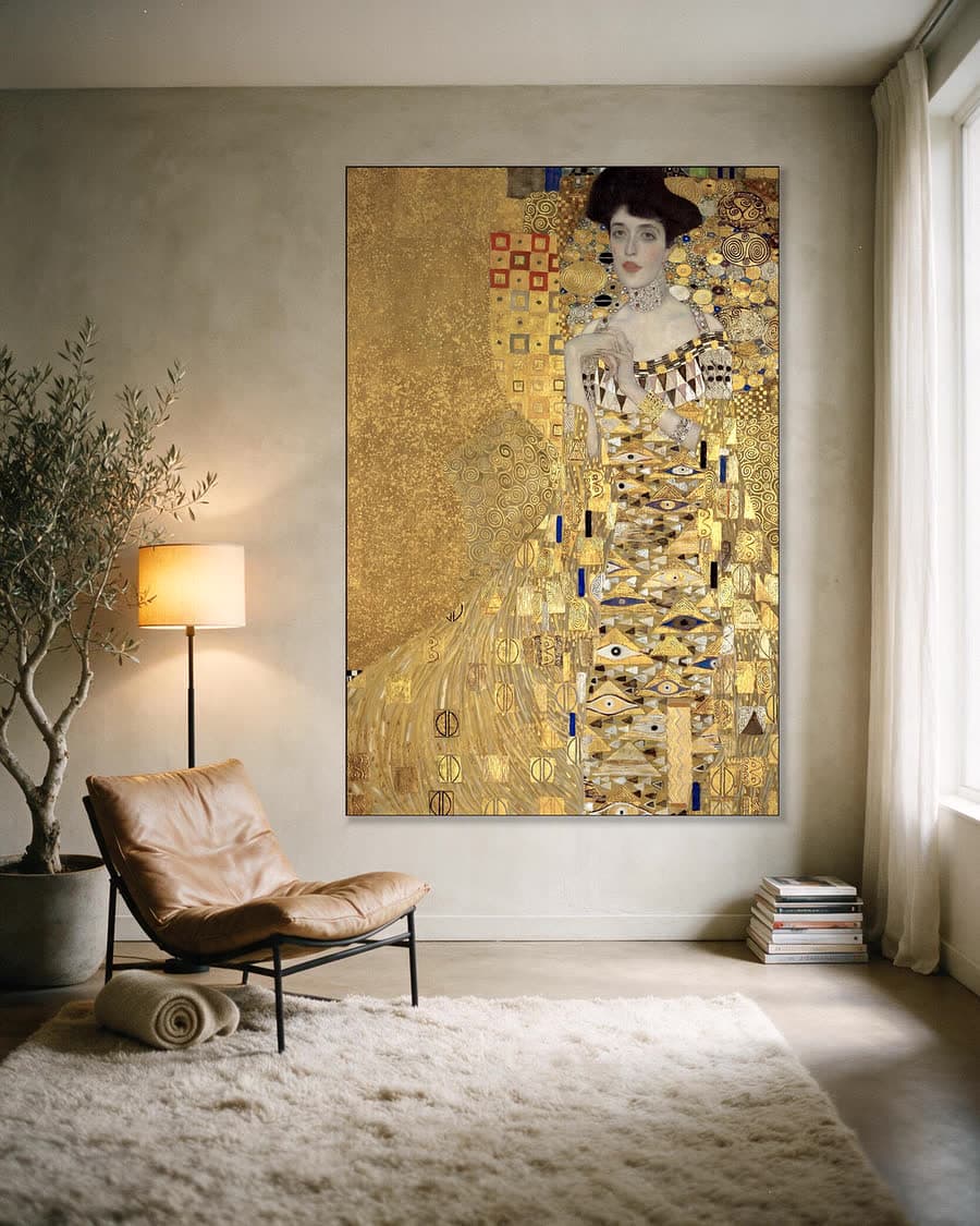 Adèle Bloch-Bauer I in een aluminium frame aan dezelfde muur
