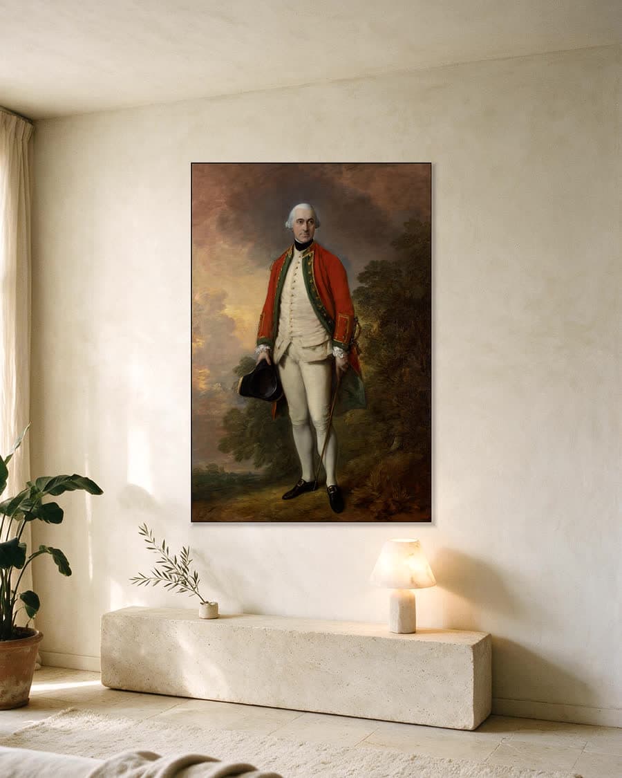 Portret van George Pitt, eerste baron Rivers in een aluminium frame aan dezelfde muur
