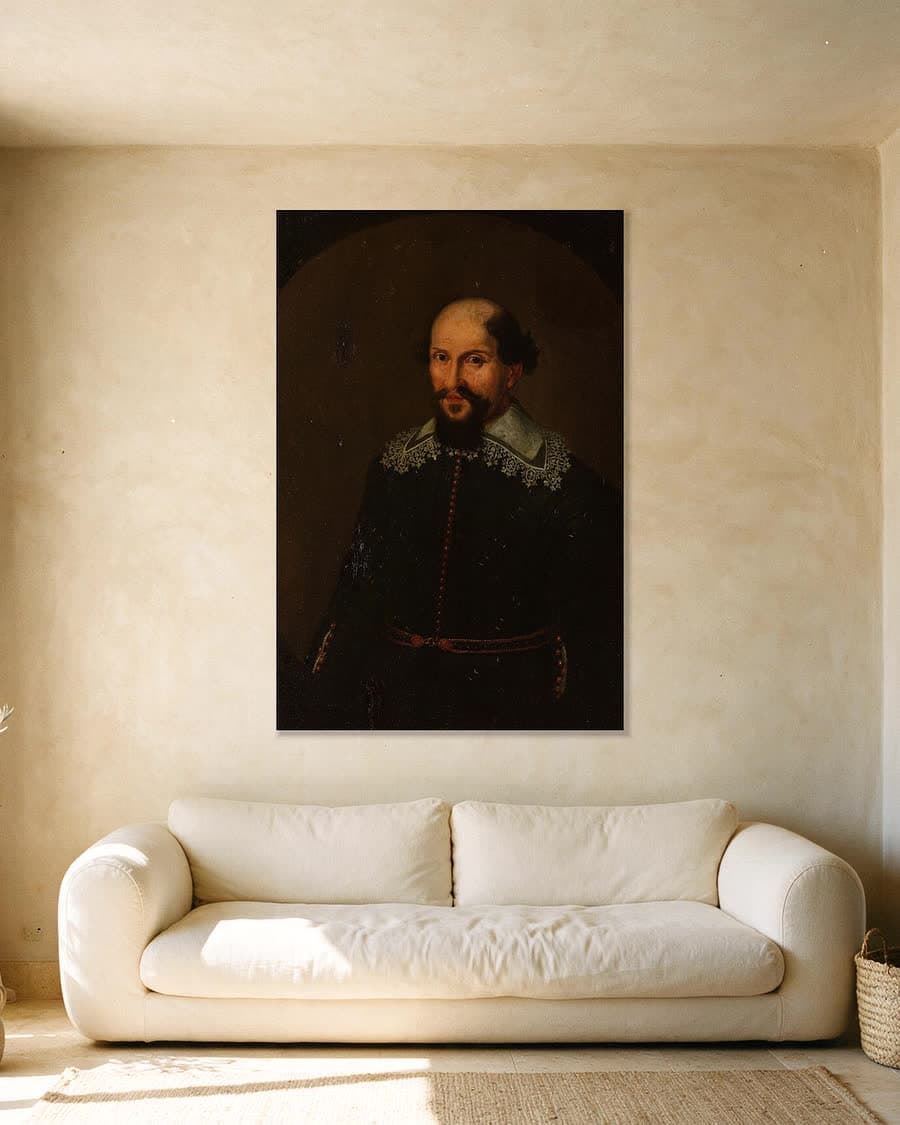 Jacques Specx (geboren 1588), gouverneur-generaal 1629-1632 in een aluminium frame aan dezelfde muur