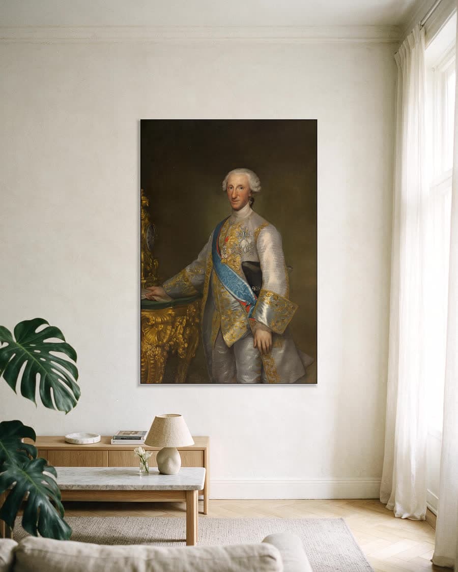 Portret van infant Don Luis de Borbón in een aluminium frame aan dezelfde muur