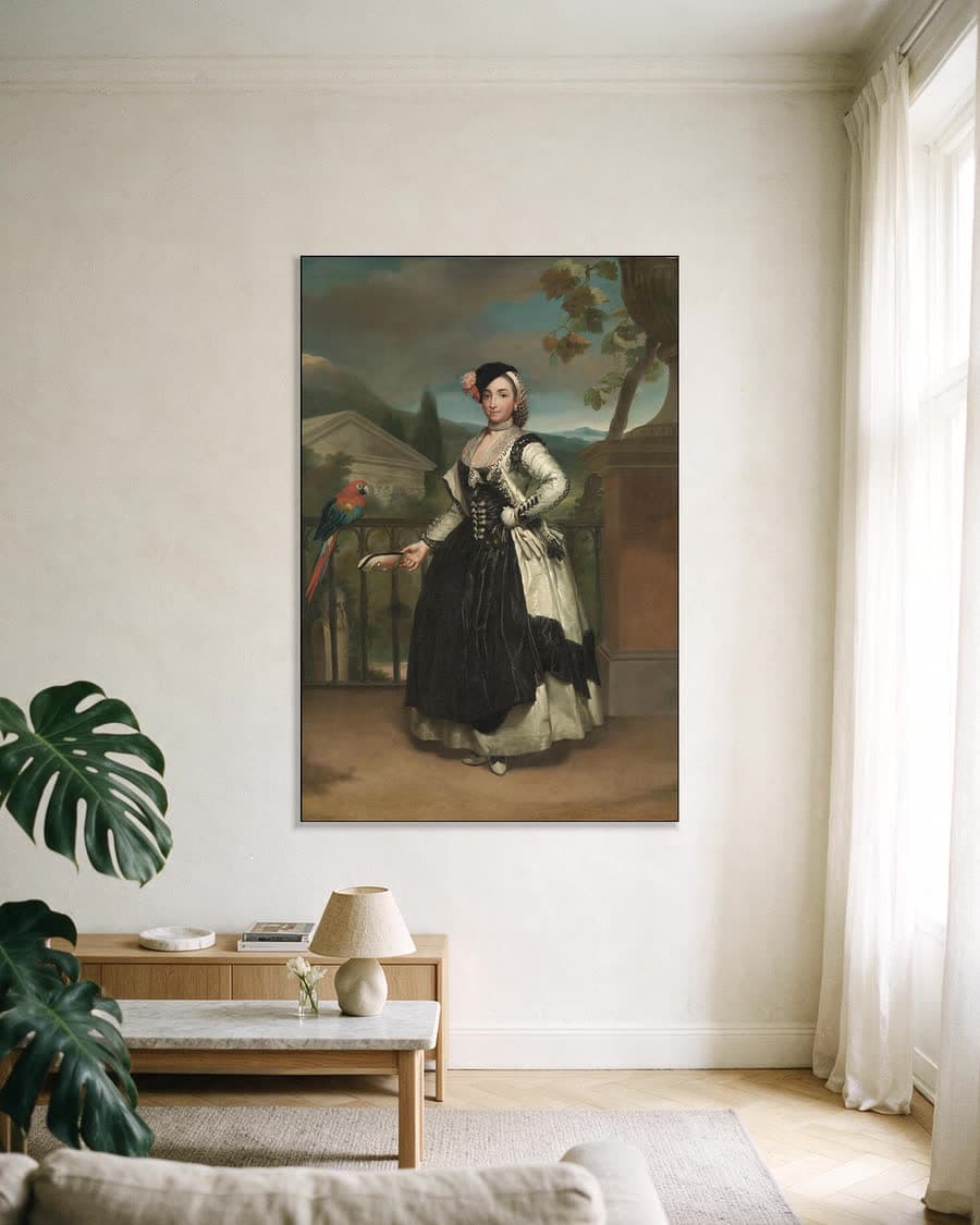 Portret van Isabel Parreño y Arce, markiezin van Llano in een aluminium frame aan dezelfde muur