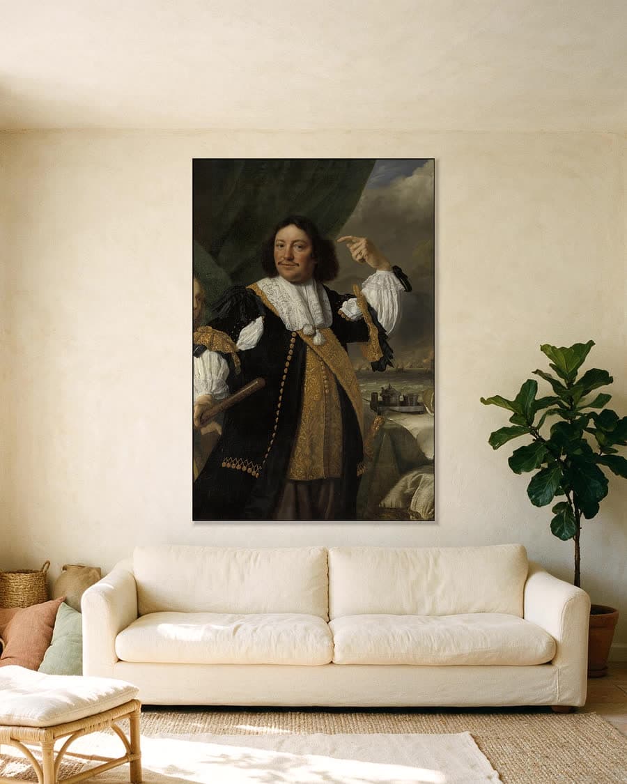 Aert van Nes, luitenant-admiraal in een aluminium frame aan dezelfde muur