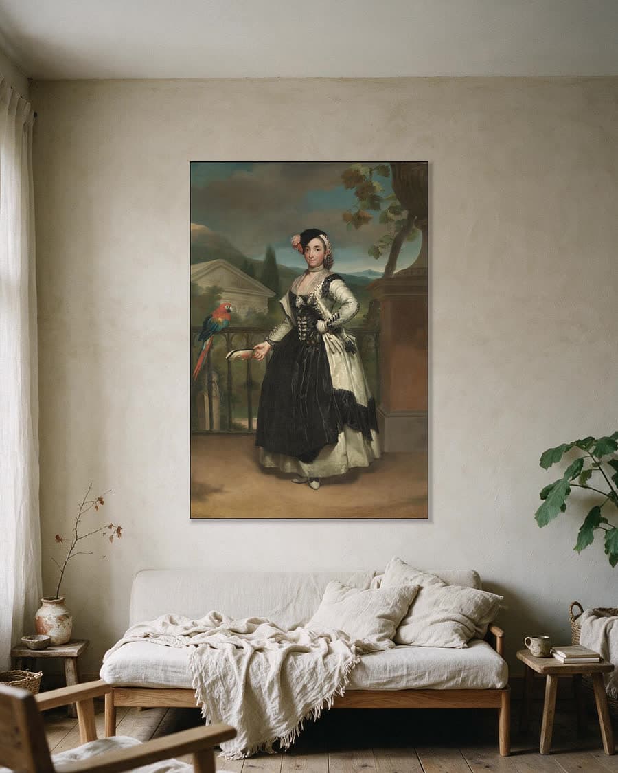 Portret van Isabel Parreño y Arce, markiezin van Llano in een aluminium frame aan dezelfde muur