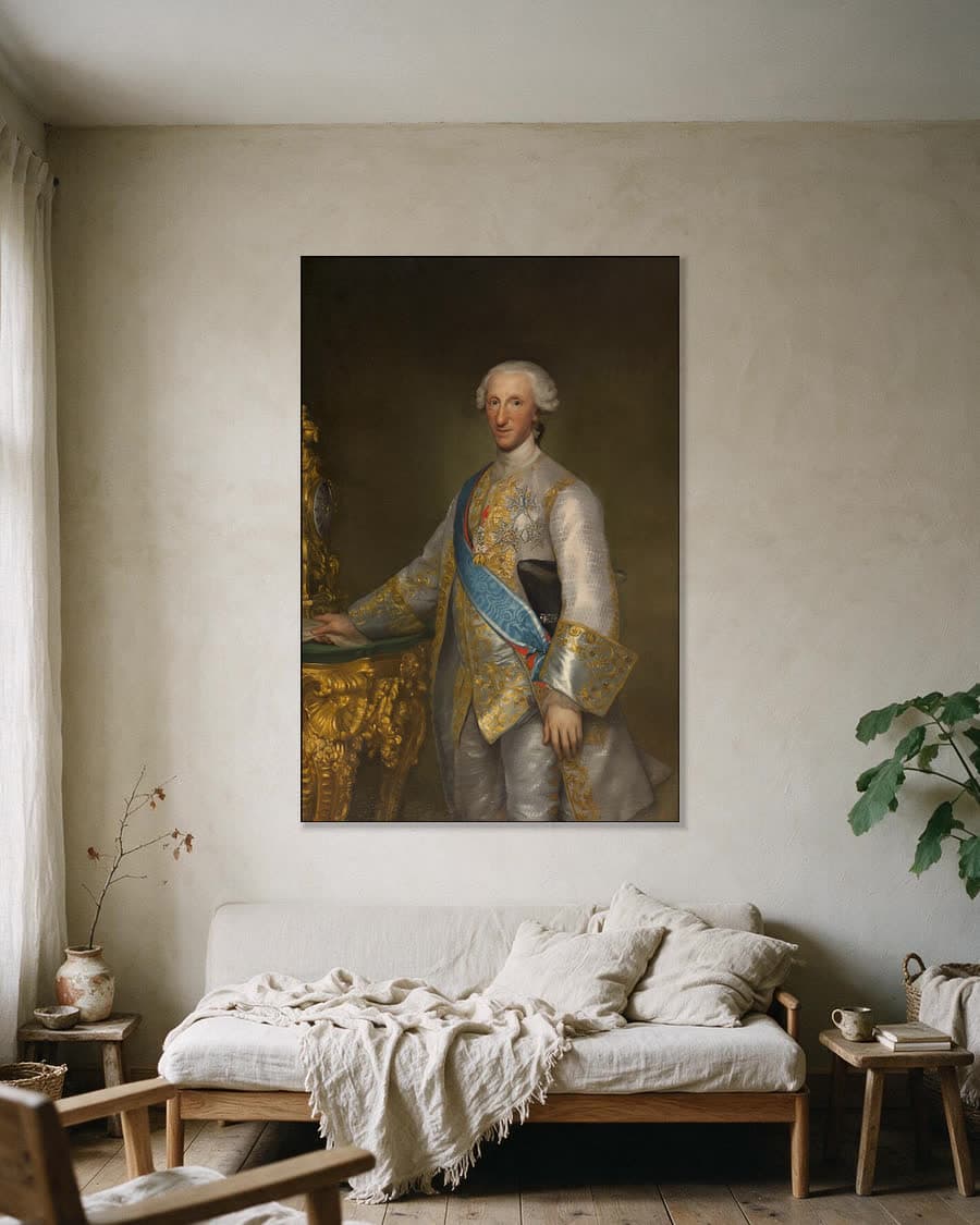 Portret van infant Don Luis de Borbón in een aluminium frame aan dezelfde muur