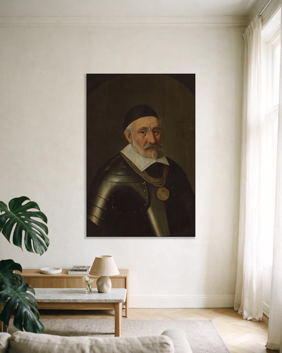 Charles de Héraugières (1556-1601), kapitein-commandant van Breda in een aluminium frame aan dezelfde muur