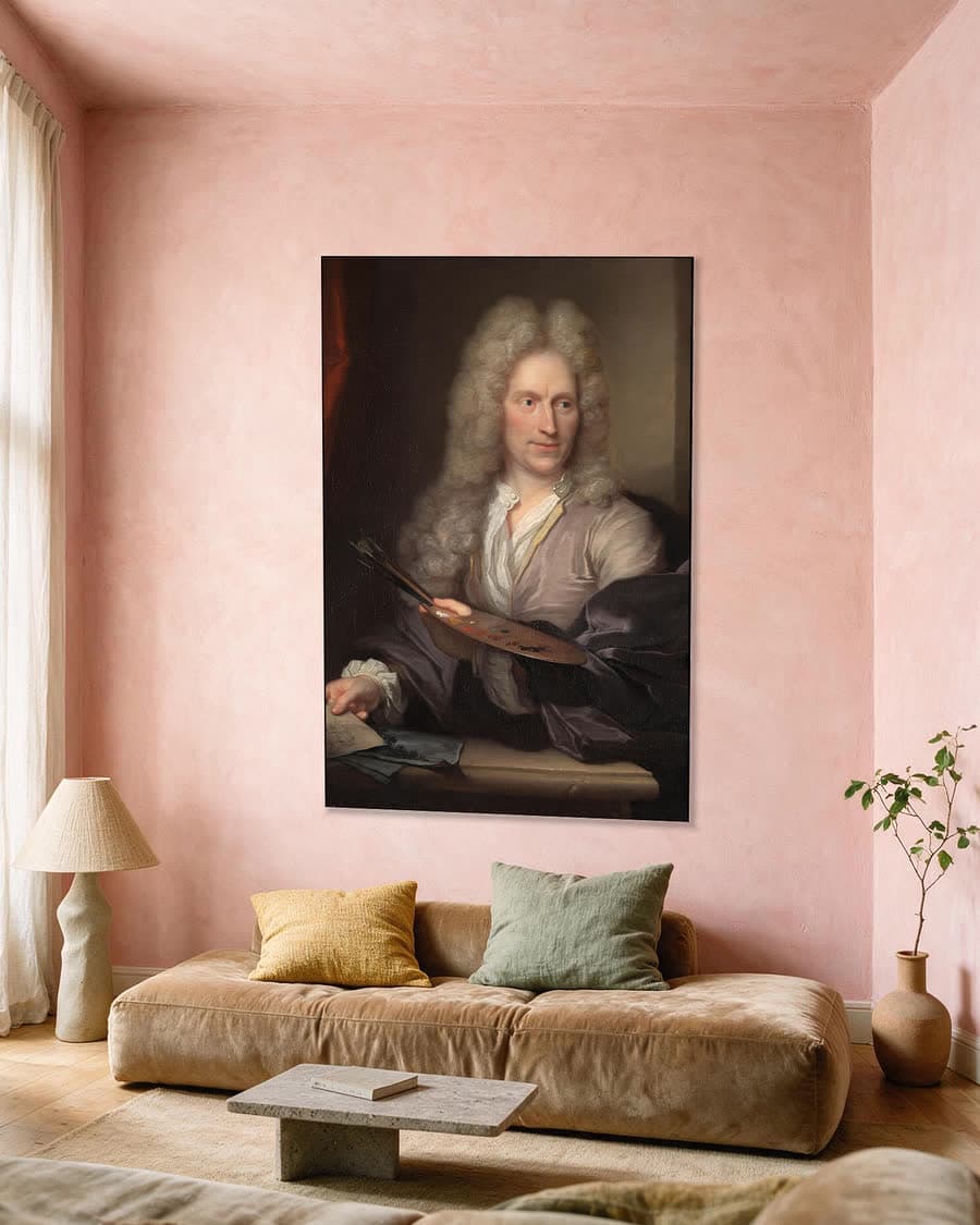 Portret van Jan van Huysum in een aluminium frame aan dezelfde muur