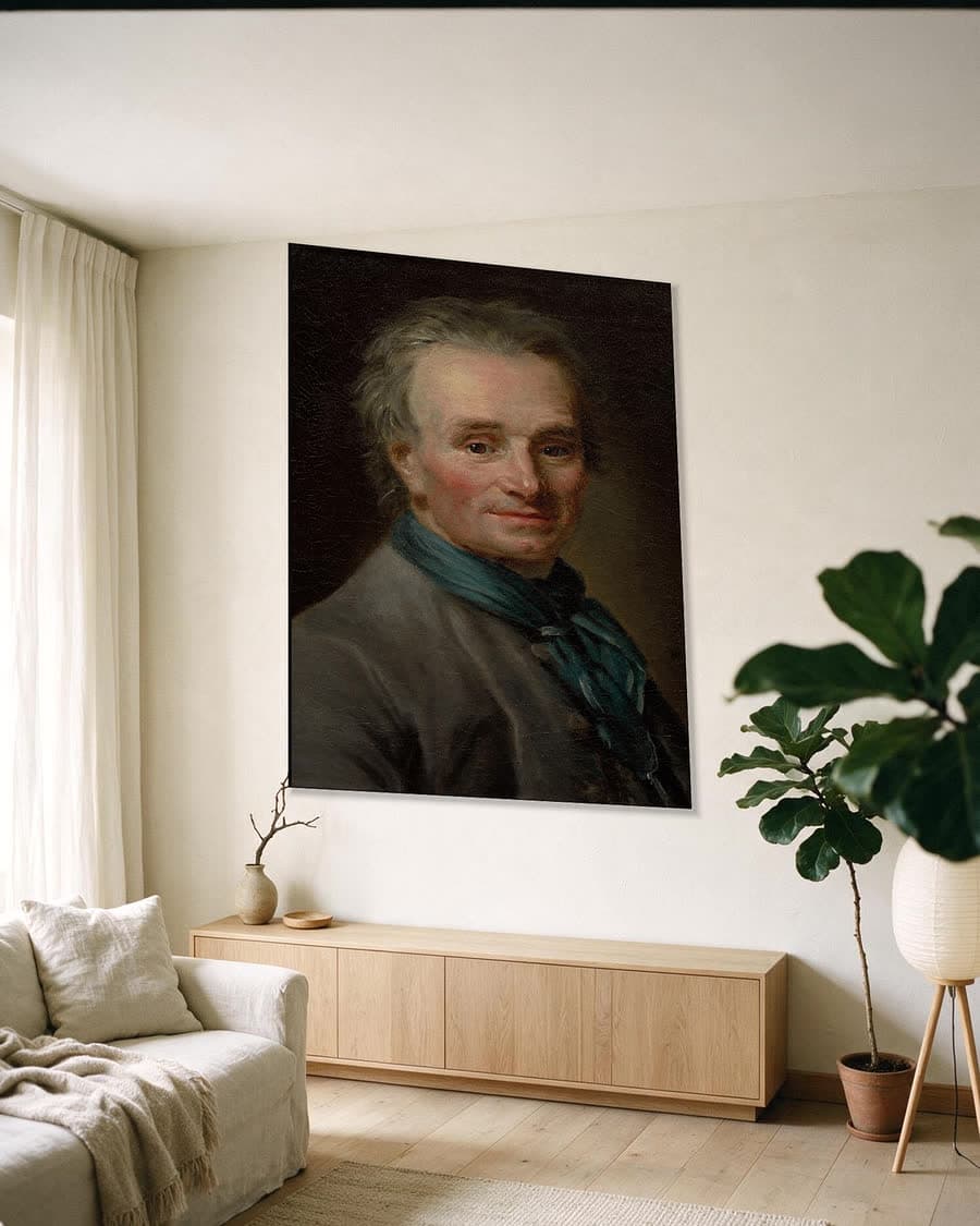Portret van Jean-Baptiste Lemoyne de Jonge in een aluminium frame aan dezelfde muur