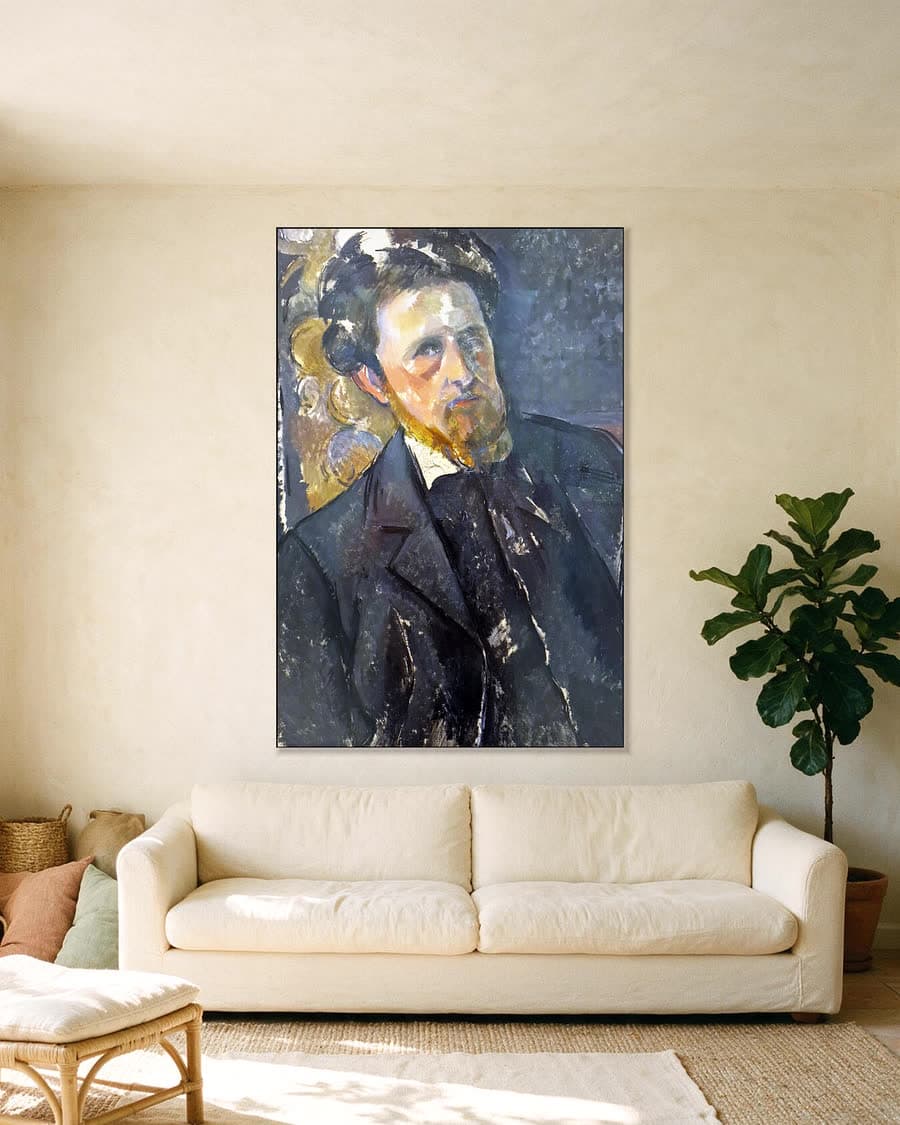 Portret van Joachim Gasquet in een aluminium frame aan dezelfde muur