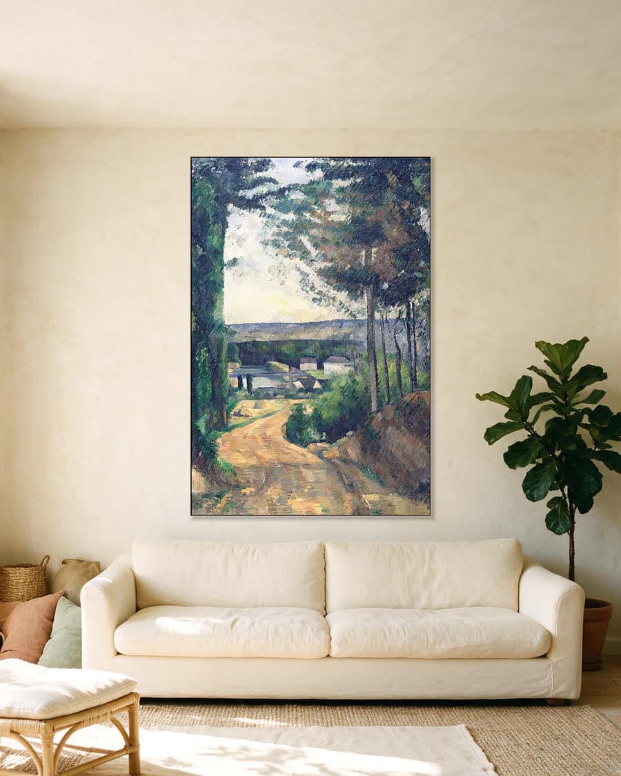 Weg naar de vijver in een aluminium frame aan dezelfde muur