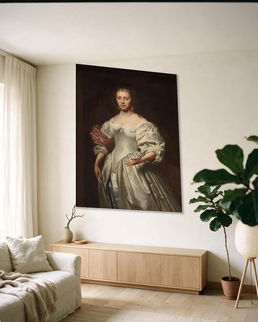 Portret van Cornelia Craen van Haeften in een aluminium frame aan dezelfde muur