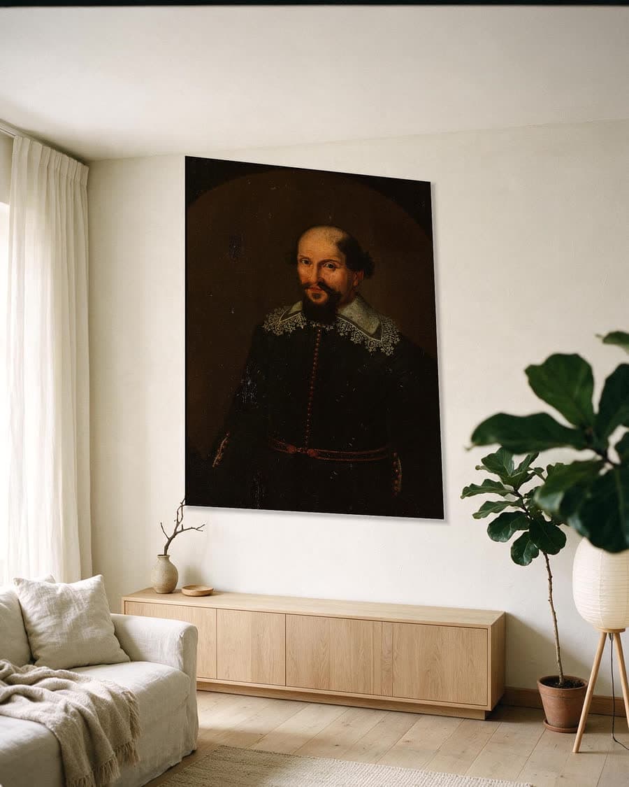 Jacques Specx (geboren 1588), gouverneur-generaal 1629-1632 in een aluminium frame aan dezelfde muur