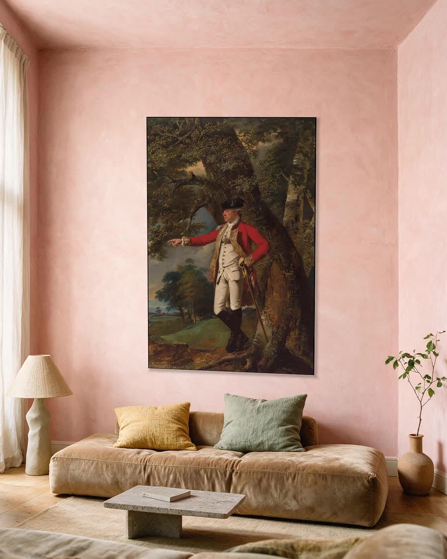 Portret van kolonel Charles Heathcote in een aluminium frame aan dezelfde muur