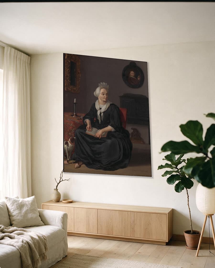 Anna de Hooghe, 1645-1717, vierde echtgenote van de schilder in een aluminium frame aan dezelfde muur
